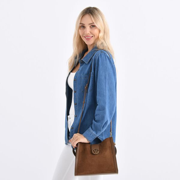 Echtleder-Trapez-Umh&auml;ngetasche mit Doppelriemen und Magnetverschluss, 27x11x23cm, Braun image number 2