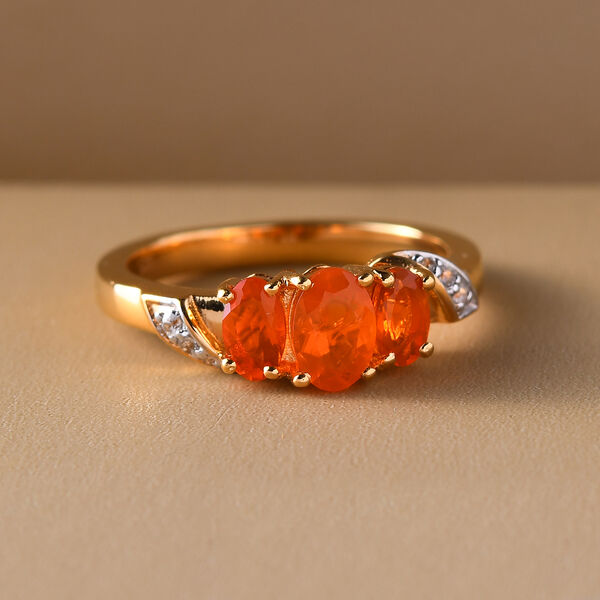 Salamanca Feueropal und Zirkon-Ring, 925 Silber vergoldet  ca. 0,67 ct image number 2