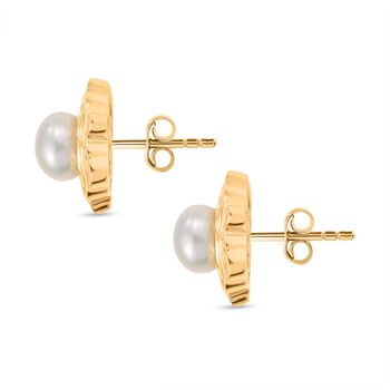 S&uuml;&szlig;wasser Perle (7-7.5 mm), Wei&szlig;er Zirkon Ohrringe, Messing