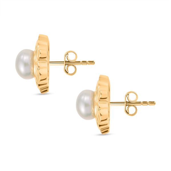 Süßwasser Perle (7-7.5 mm), Weißer Zirkon Ohrringe, Messing image number 4