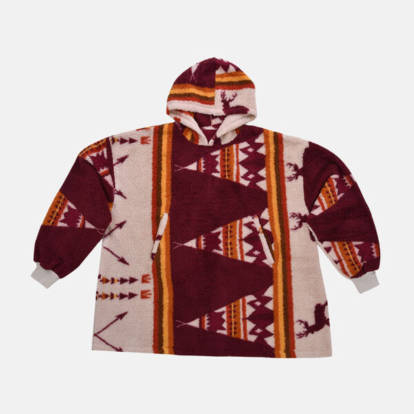 Wolkenweicher Sherpa-Hoodie mit Tipi-Muster, Rot-Orange-Beige, Einheitsgr&ouml;&szlig;e&nbsp;