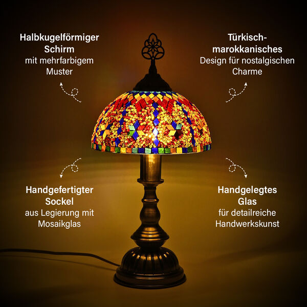 Türkische Mosaik-Tischlampe im marokkanischen Stil, 17×28 cm, Mehrfarbig, Handgefertigt image number 4