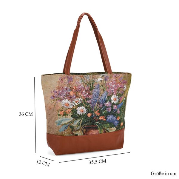Schultertasche mit Blumenmuster, 42x34x12cm, Beige image number 8