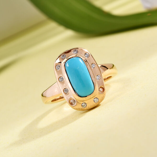 Nat&uuml;rlicher Sleeping Beauty T&uuml;rkis und Zirkon Halo Ring 925 Silber 585 Vergoldet image number 2