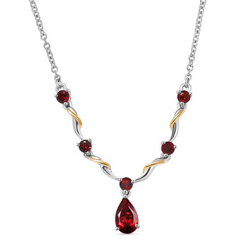 EVER TRUE Mosambik Granat Halskette ca. 50 cm Edelstahl Zweifarbige Beschichtung ca. 1,76 ct.