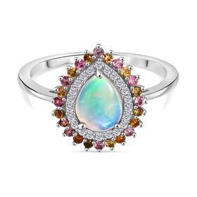 D'Joy AA Natürlicher, äthiopischer Welo Opal, Mehrfarbig-Turmalin Ring 925 Silber rhodiniert (Größe 17.00) ca. 1.74 ct D'Joy AA Natürlicher, äthiopischer Welo Opal, Mehrfarbig-Turmalin Ring 925 Silber rhodiniert (Größe 17.00) ca. 1.74 ct