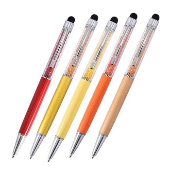 5er Set - Kristall gef&uuml;llte Aluminium-Kugelschreiber, rot/gelb