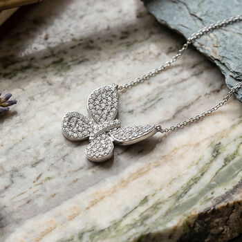 D'Joy Wei&szlig;er Diamant Schmuckset ca. 50 cm 925 Silber Rhodiniert ca. 0,53 ct.