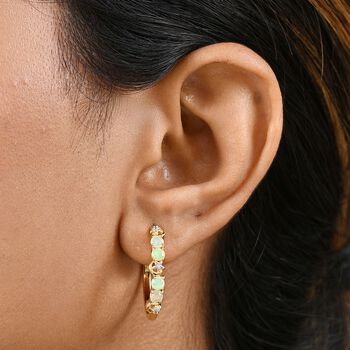 D'Joy AA Nat&uuml;rlicher, &auml;thiopischer Welo Opal, Wei&szlig;er Zirkon Ohrringe 925 Silber 750 Gelb Vergoldet ca. 1,02 ct.