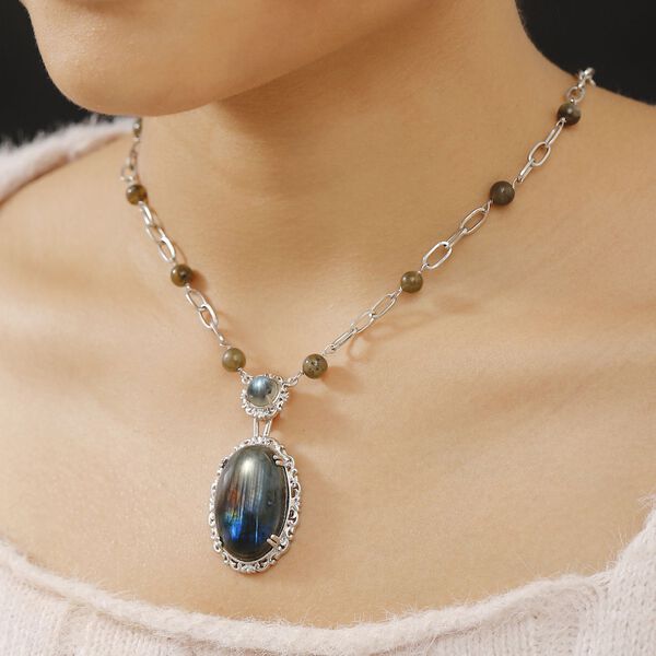 Labradorit Halskette, 45 cm - 47,96 ct. image number 2