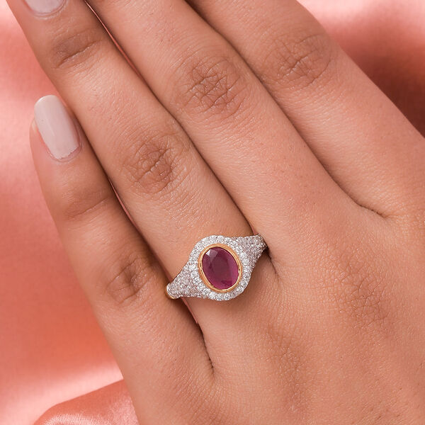 Afrikanischer Rubin und Zirkon-Ring, (Fissure gef&uuml;llt), 925 Silber vergoldet image number 3