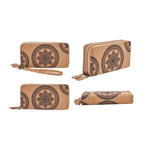 Brieftasche aus Naturkork mit doppelten Fächern und RFID Schutz, 19x10x4 cm, Mandala image number 4