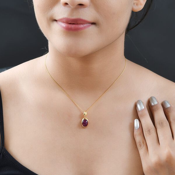 Afrikanischer Rubin (Fissure gef&uuml;llt) Anh&auml;nger mit Kette, 925 Silber vergoldet ca. 4.28 ct image number 2