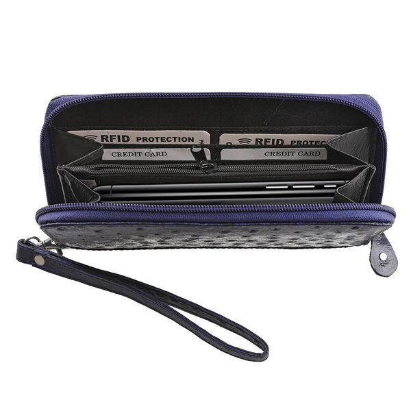 Echtleder Brieftasche mit Straußenprägung, marine image number 8