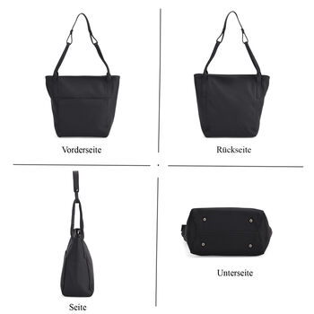 Echtleder-Tote-Bag mit Magnetverschluss-Au&szlig;entasche und ger&auml;umigem Innenfach, 34x14x29 cm, Schwarz