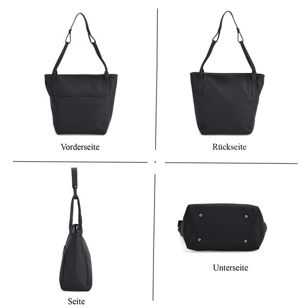 Echtleder-Tote-Bag mit Magnetverschluss-Au&szlig;entasche und ger&auml;umigem Innenfach, 34x14x29 cm, Schwarz image number 3