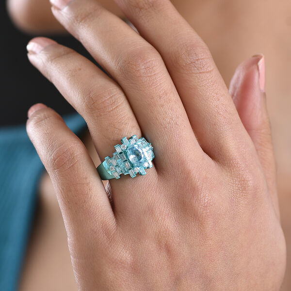 D'Joy AA blauer Zirkon und Moissanit Ring - 3,12 ct. image number 2