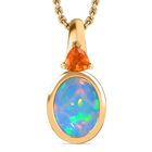 Natürlicher, äthiopischer Welo Opal, Feuer opal Schmuckset 925 Silber 750 Gelbgold Vermeil ca. 2,54 ct.
