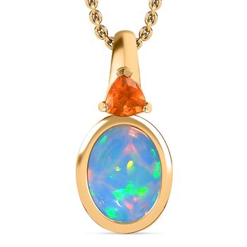Nat&uuml;rlicher, &auml;thiopischer Welo Opal, Feuer opal Schmuckset 925 Silber 750 Gelbgold Vermeil ca. 2,54 ct.