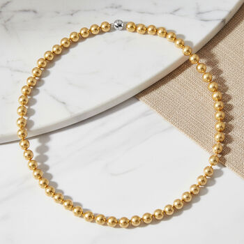 Goldene Muschelkernperle (9-11 mm) Halskette ca. 60 cm 316L Edelstahl