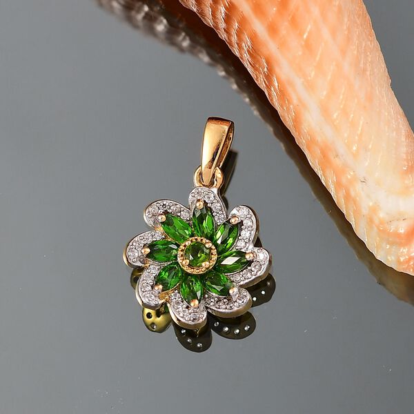 Natürlicher Chromdiopsid Anhänger 925 Silber vergoldet ca. 1.06 ct image number 2