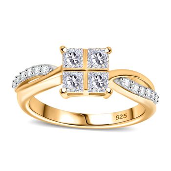 Moissanit Ring 925 Silber 750 Gelbgold Vermeil (Gr&ouml;&szlig;e 18.00) ca. 0,82 ct