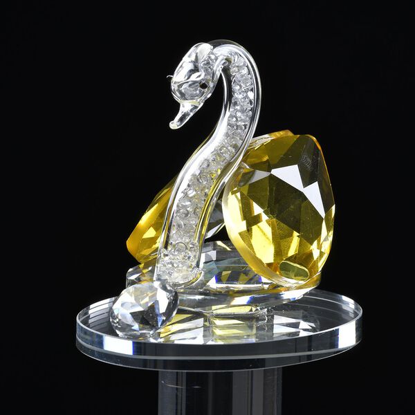 Dekorative Kristallglas-Schwanfigur auf ovalem St&auml;nder, Gr&ouml;&szlig;e 11.5x11.5x8cm, gelb image number 3