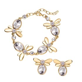 DESIGNER INSPIRIERT - 2er Set - Weißer Kristall Armband und Ohrringe, goldfarben