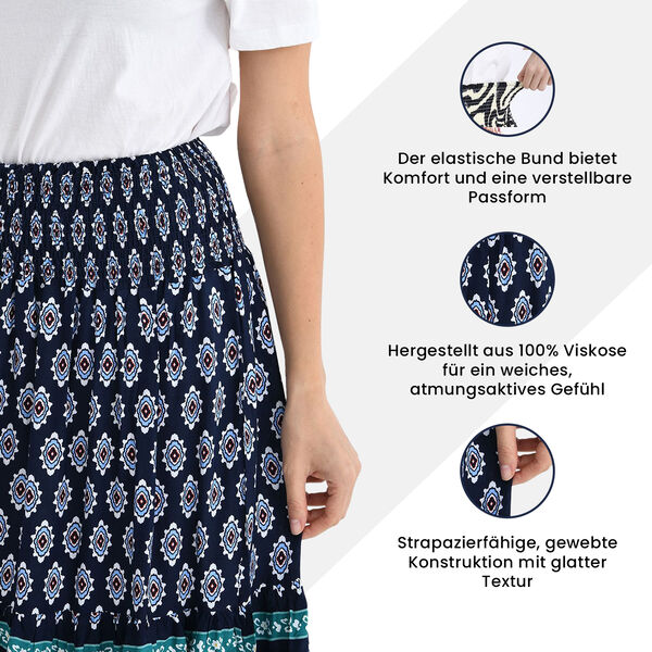 Maxirock mit Ethno- und Bordürenmuster, elastischer Bund, Länge 75 cm, Dunkelblau image number 3
