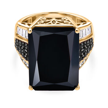 D'Joy Schwarzer Spinell, Moissanit Ring 925 Silber 750 Gelbgold Vermeil (Gr&ouml;&szlig;e 18.00) ca. 23,27 ct