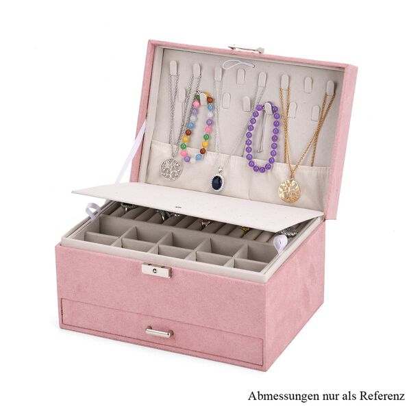 4-lagige Schmuckbox aus Samt mit 10 Silberputztüchern, 23,8×17×14,2 cm, Rosa image number 8