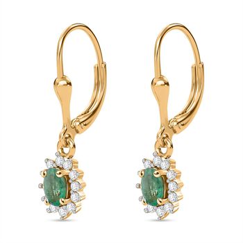 Kagem Sambischer Smaragd, Wei&szlig;er Zirkon Ohrringe 925 Silber 750 Gelbgold Vermeil ca. 0.72 ct