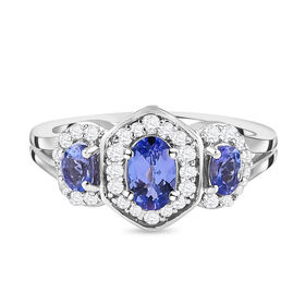 Tansanit und weißer Zirkon-Ring, 925 Silber platiniert  ca. 1,08 ct