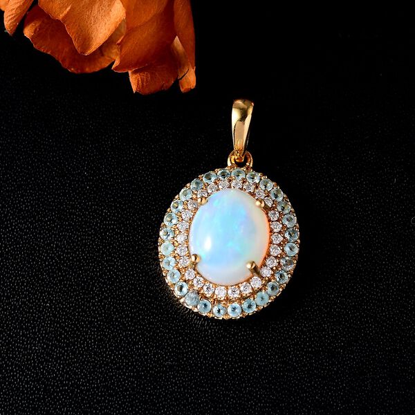 AA Natürlicher, äthiopischer Welo Opal, Paraiba-Apatit und Moissanit-Anhänger - 3,02 ct. image number 3