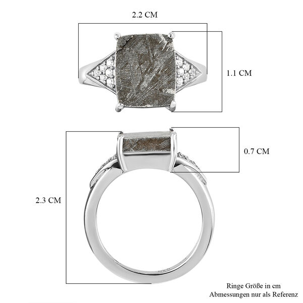 Meteorit und weißer Zirkon-Ring, 925 Silber platiniert (Größe 17.00) ca. 7.68 ct image number 7