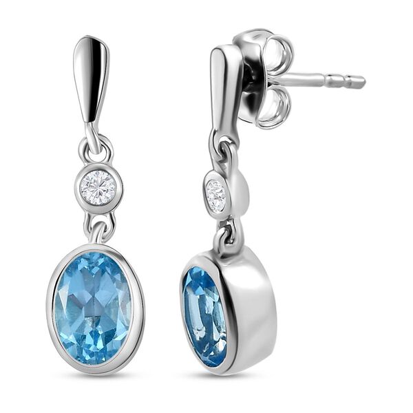 Schweizer Blautopas und weiße Zirkon-Ohrringe, 925 Silber platiniert ca. 2,06 ct image number 4