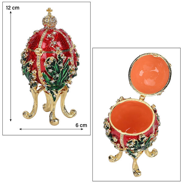 Emaillierte Schmuckbox in Eiform, 6x12cm, Rot image number 5