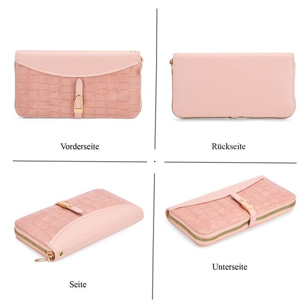 2-teiliges Geldb&ouml;rsen-Set im Krokopr&auml;gungs-Design, Lange Geldb&ouml;rse 20x10x3 cm und Bifold-Geldb&ouml;rse 12x9x3,5 cm, Pink image number 4