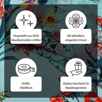 LA MAREY - 100% Maulbeeren-Seidenschal, Chiffon, 110x180cm, Hellt&uuml;rkis