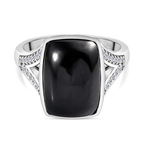 Schwarzer Turmalin und weißer Zirkon Ring, 925 Silber platiniert, ca. 7.28 ct image number 0
