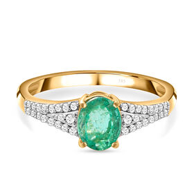 AAA Äthiopischer Smaragd und weißer Diamant-Ring, 585 Gold  ca. 1,31 ct