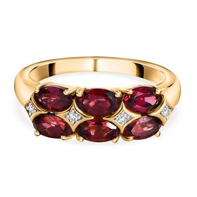 AAA Orissa Rose Granat, Weißer Zirkon Ring, 925 Silber Gelbgold Vermeil (Größe 19.00) ca. 2.12 ct