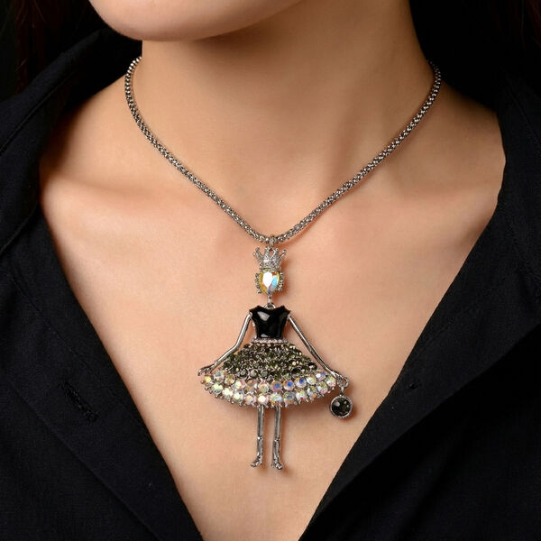 Mehrfarbiger Kristall Ballerina Anh&auml;nger mit Kette ca. 63.5 cm + 5 cm Extender, Legierung, Legierung emailliert image number 2