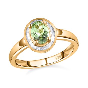 AA Merelani Mint-Granat und wei&szlig;er Diamant-Ring, 925 Silber Gelbgold Vermeil (Gr&ouml;&szlig;e 20.00) ca. 1.02 ct