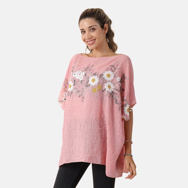 T-Shirt mit Blumen-Stickerei, Rosa, Einheitsgr&ouml;&szlig;e&nbsp; image number 7