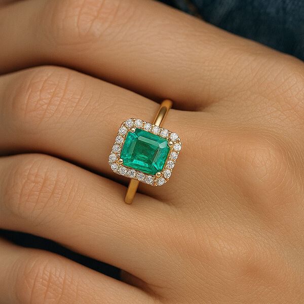 LUXORO AGI zertifizierter und gepr&uuml;fter AAA Kagem sambischer Smaragd und Diamant Ring in 417 Gelbgold - 1,70 ct. image number 2