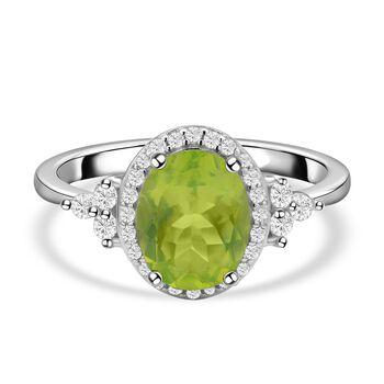 Nat&uuml;rlicher Peridot und wei&szlig;er Zirkon Ring. 925 Silber rhodiniert ca. (Gr&ouml;&szlig;e 21.00) ca. 3.15 ct