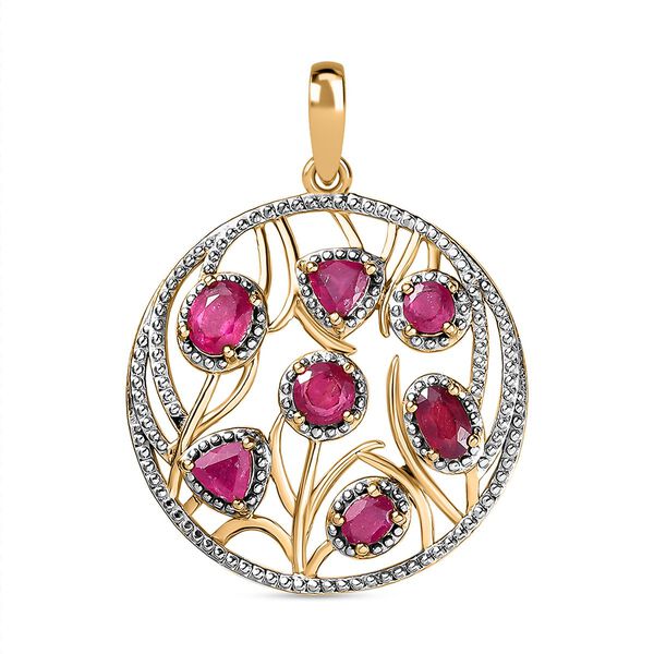 Afrikanischer Rubin (Fissure gef&uuml;llt) Anh&auml;nger 925 Silber Gelbgold Vermeil ca. 2.43 ct