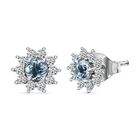 Espirito Santo Aquamarin und weiße Zirkon Ohrstecker, 925 Silber platiniert ca. 0.96 ct