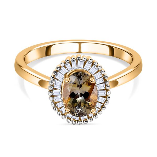 AA nat&uuml;rlicher goldener Tansanit und Diamant-Ring - 0,99 ct.